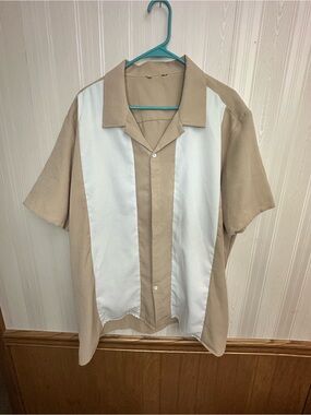 Casual Men's Two-Tone Button-Down Shirt - Beige & White